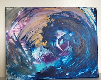 Abstract Acrylic Pour of Sunset barrel wave