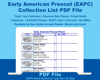 Early American Prescut (EAPC) Collection Inventory List by Item Type then Size (PDF Digital Download)
