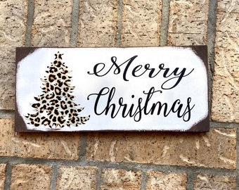 Leopard Tree Merry Christmas Sign
