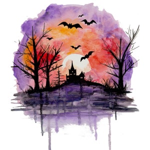 Watercolor Haunted House Art Print