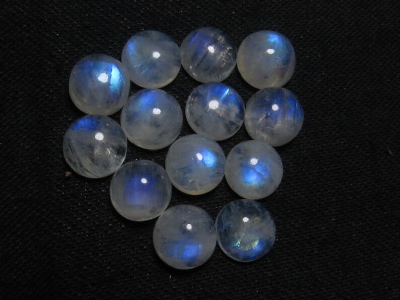 Pcs 13 Blue Mix Flash Fire Cabochon -Round Shape Good Quality Rainbow Moonstone Size 10x10 mm Wholesale Price Lot
