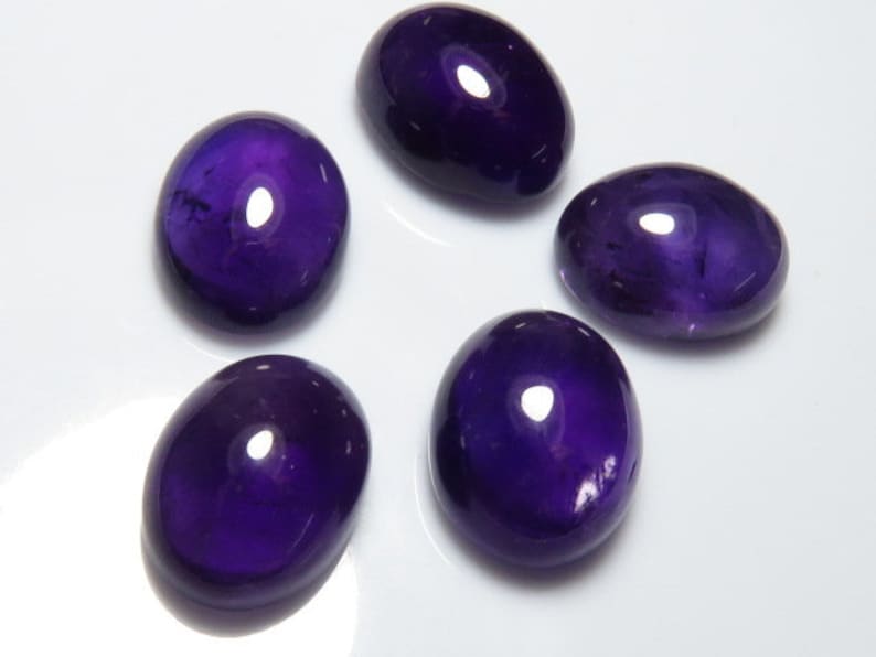 Pcs 5 Oval Shape  Cabochon Ameythyst Size 10x14 mm Good  Quality Natural Purple Color Wholesale Price Lot