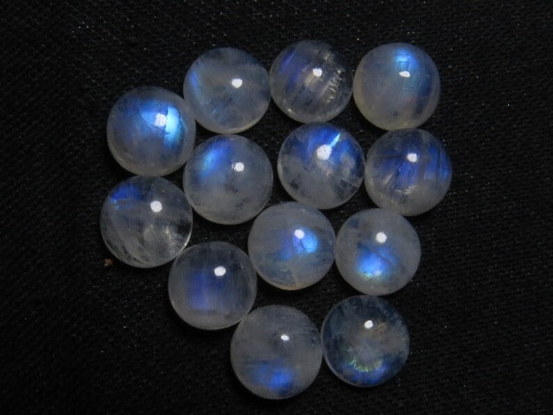 Pcs 13 Blue Mix Flash Fire Cabochon -Round Shape Good Quality Rainbow Moonstone Size 10x10 mm Wholesale Price Lot