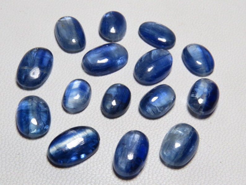 Pcs 15 Natural Blue Color Oval Shape Cabochon Kyanite Good Quality Wholesale Price Lot Size 6x8.5-7x11 mm