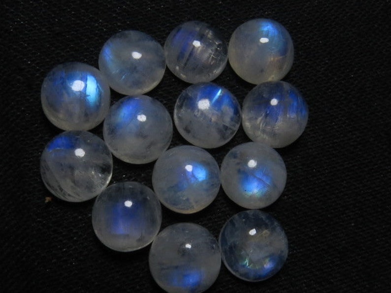 Pcs 13 Blue Mix Flash Fire Cabochon -Round Shape Good Quality Rainbow Moonstone Size 10x10 mm Wholesale Price Lot