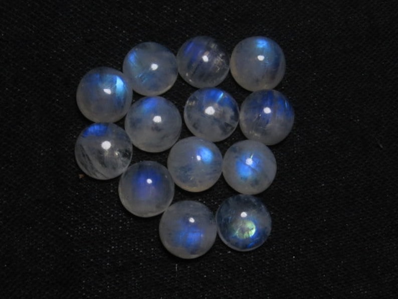Pcs 13 Blue Mix Flash Fire Cabochon -Round Shape Good Quality Rainbow Moonstone Size 10x10 mm Wholesale Price Lot
