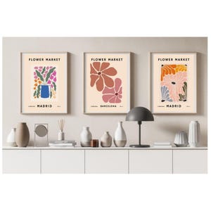 Set of 3 Floral Minimalist Graphic Digital Downloadable Artwork