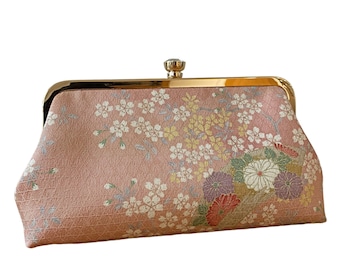 Pink Flower Blossoms Japanese Kimono Clutch