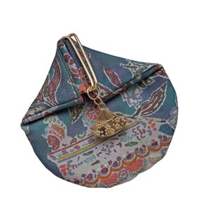 Grey Blue Japanese Kimono Coin Purse | Unique | OOAK