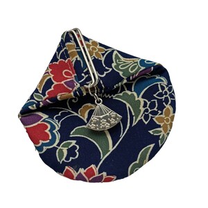 Navy Floral Japanese Kimono Coin Purse | Unique | OOAK
