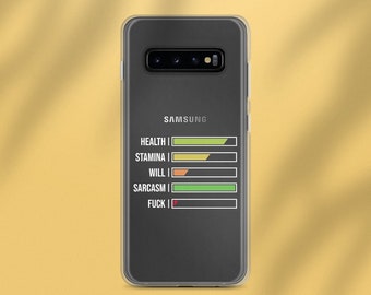 Funda para iPhone y Samsung con barra de resistencia y salud: regalo de sarcasmo geek