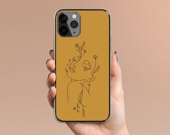 Funda transparente con diseño de mujer con flores para iPhone 15 y 14 Pro