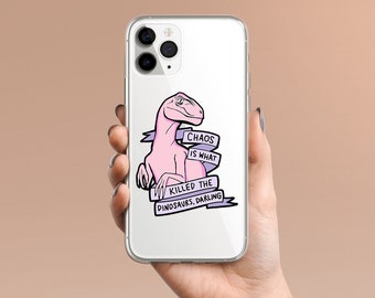 Funda transparente con diseño de dinosaurio para iPhone 15 y 14 Pro