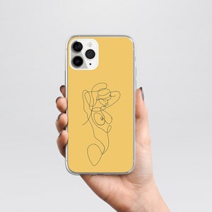 Sexy Female Body - Long Hair - Classy Feminine One Line Art - Color Options - Flexible iPhone Samsung Silicone Cover - Unique Modern Gift