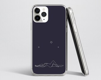 Lady Silhouette Line Art - Opciones de color - Stars Galaxy Minimalist - Funda transparente para iPhone 15 14 Pro - Regalo de funda de teléfono único para ella