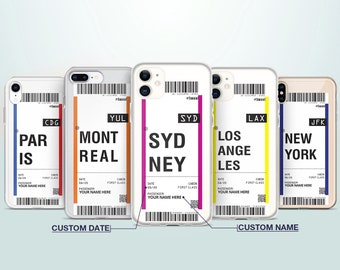 Custom Airplane Ticket Tag Phone Case - Boarding Pass Travel - Clear Flexible iPhone 15 14 Pro Case Samsung S22 S21 - Unique  Gift Her Him
