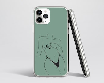 Arte de línea de mujer de lencería sexy - Diseño feminista de mujer de cuerpo hermoso - Funda flexible para iPhone y Samsung - Regalo moderno único para ella