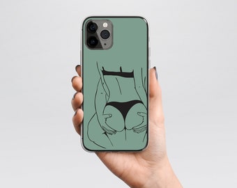 Couple Love Line Art - Man Grabbing Her Butt - Color Options -  Clear Case for iPhone 15 14 Pro - Unique Phone Case Gift Her Him