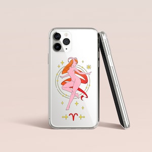 Aries Phone Case Aesthetic Zodiac iPhone Case Psychedelic Case Trippy Design Clear Case iPhone 15 14 13 12 Pro Max Case Unique Zodiac Gifts