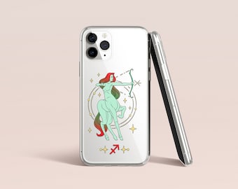 Coque de téléphone Sagittaire, esthétique du zodiaque, coque pour iPhone, psychédélique, design trippy, coque transparente pour iPhone 15 14 Pro Max, cadeaux du zodiaque uniques