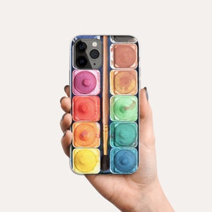 Watercolor Palette Phone Case - Artist Paint Box - Clear Silicone Case for iPhone 14 Plus 13 Pro Max 12 Mini Samsung Galaxy S22 Ultra