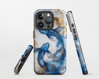 Blue Koi Fish Marble Phone Case: iPhone & Galaxy Tough Case