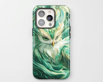 Majestic Jade Owl - Phone Case for iPhone 15 14 13 12 11 Pro Max - Tough Case for Samsung Galaxy S24 23 22 Ultra - Unique Gift for Him Her