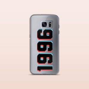 May include: A clear phone case with a black 1981 design. The numbers are outlined in red and blue.