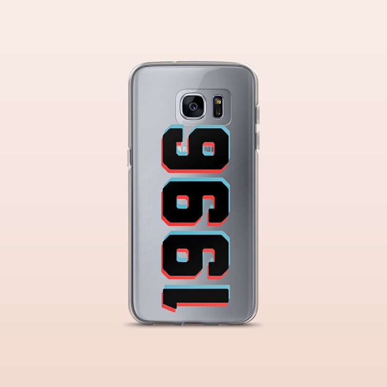 May include: A clear phone case with a black 1981 design. The numbers are outlined in red and blue.