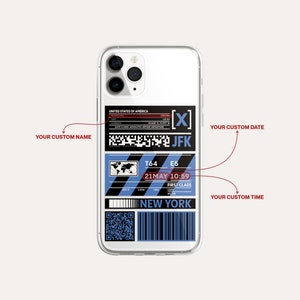 Étiquette de billet d'avion personnalisée - Cadeau personnalisé de voyage avec carte d'embarquement - Étui de téléphone pour iPhone 15+ 14 Pro Max 13 Mini Galaxy S22