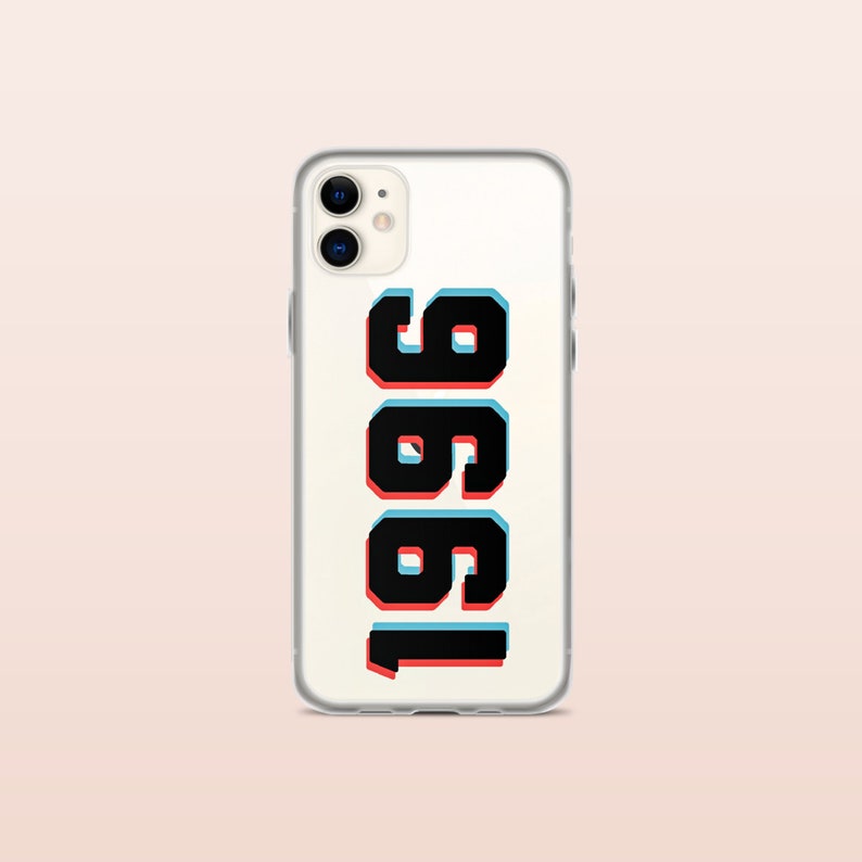 May include: A clear phone case with a black 1991 design. The numbers are in a 3D style with red, blue, and white accents.