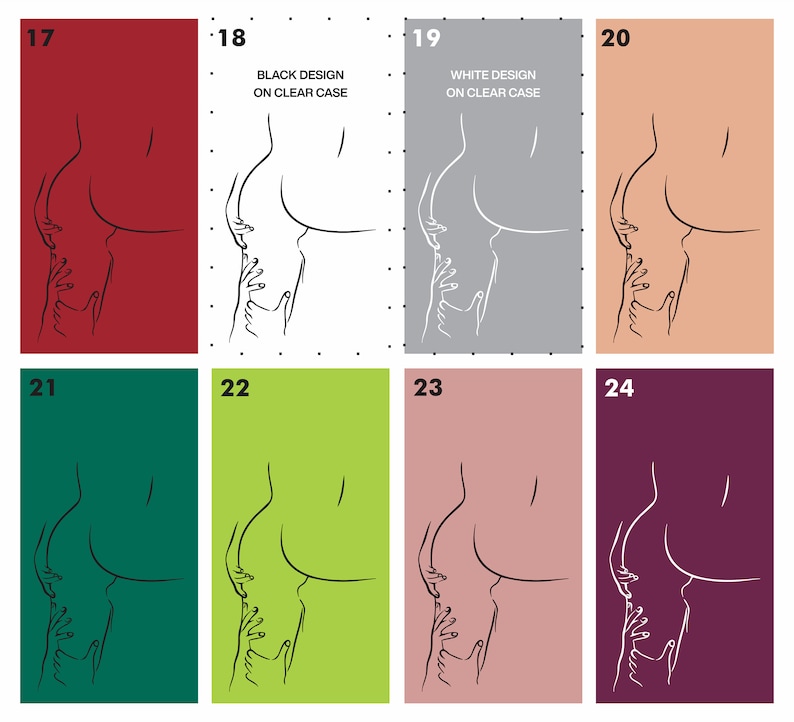 Puede incluir: Un conjunto de diez dise&ntilde;os de fundas para tel&eacute;fonos que presentan un dibujo lineal de una pareja en un abrazo rom&aacute;ntico. Los dise&ntilde;os se muestran en diferentes fondos de color, incluidos rojo, blanco, verde y morado.