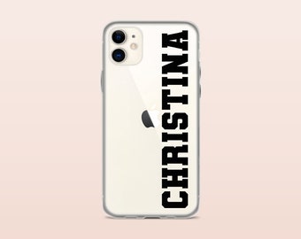 Chic Personalized Custom Name Vertical - Personalized Gift -  Clear Custom Case for iPhone 15 14 Pro - Unique Phone Case Gift Her Him