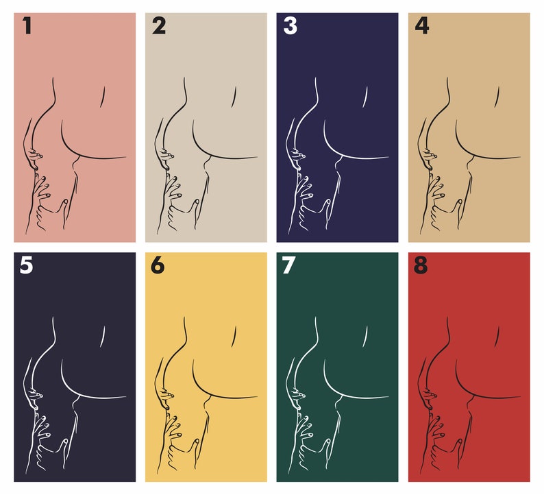 Puede incluir: Ocho variaciones de color diferentes de un dibujo de l&iacute;nea de una pareja abraz&aacute;ndose. El dibujo est&aacute; en blanco y negro y el fondo es de un solo color. Los colores son rosa, beige, azul marino, marr&oacute;n, negro, amarillo, verde y rojo.