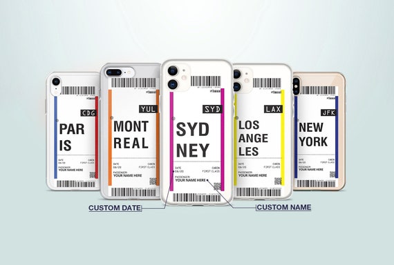Custom Airplane Ticket Tag Phone Case - Boarding Pass Travel - Clear Flexible iPhone 15 14 Pro Case Samsung S22 S21 - Unique  Gift Her Him