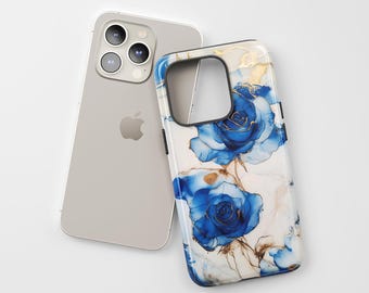 Blue Roses Phone Case: Abstract Floral Art, Protective Tough Case
