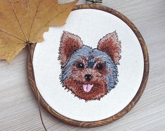 Embroidery hoop art "Yorkshire Terrier". Housewarming gift. Home Decor. Gift Embroidery Hoop. Canvas hoop art. Gift for Pet Lovers.