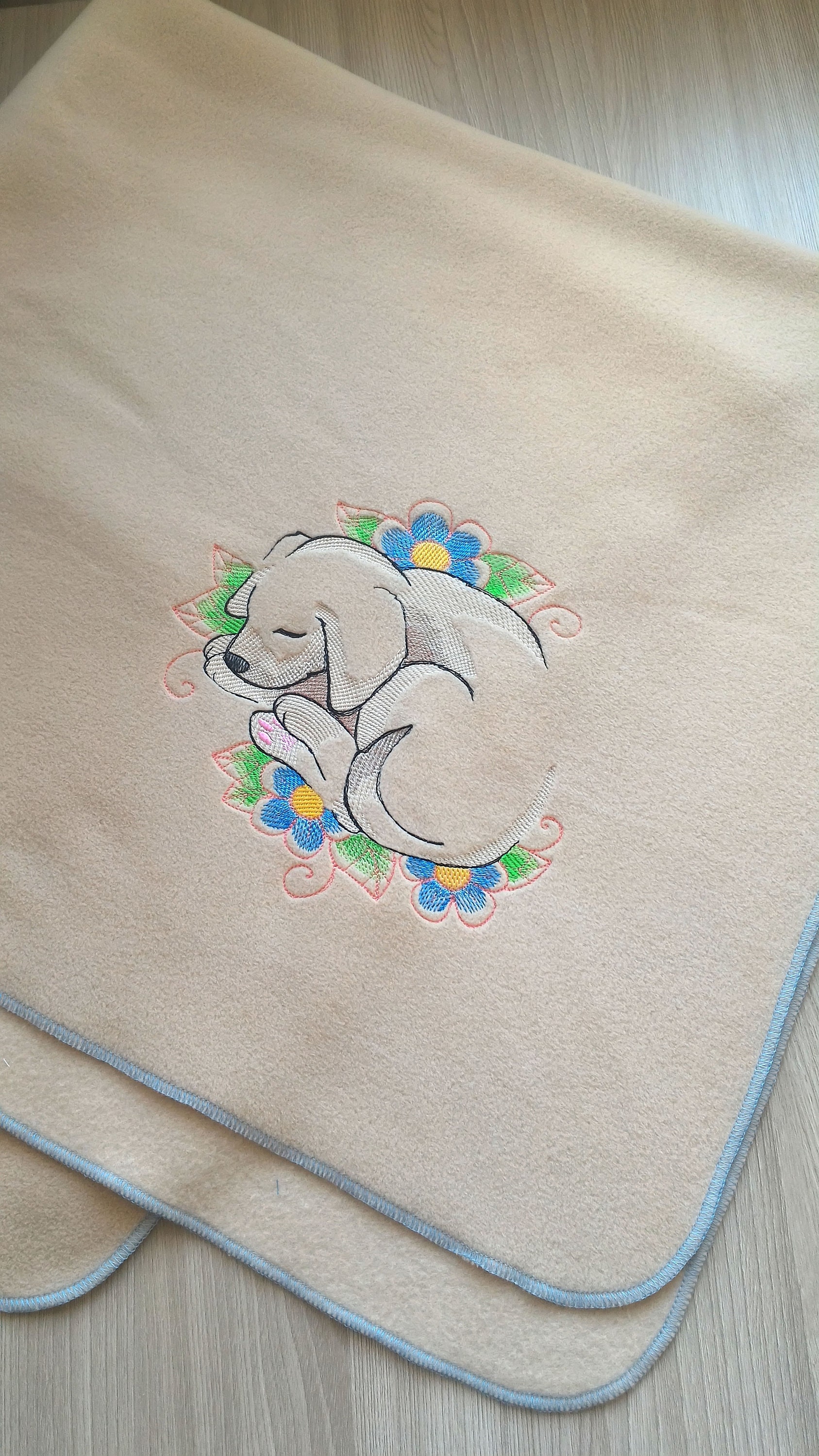 Beige Children's Fleece Blanket With Embroidery Etsy UK