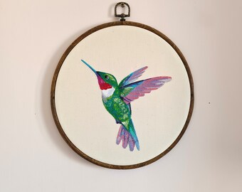 Embroidery hoop art "Hummingbird". Housewarming gift. Home Decor. Gift Embroidery Hoop. Canvas hoop art.