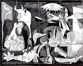 Tile mural," Guernika" Picasso. Handmade Hand painted. Tradicional ceramic, Spain, Portugal. Picture Pablo Picasso, cubismo. Clasic tiles.