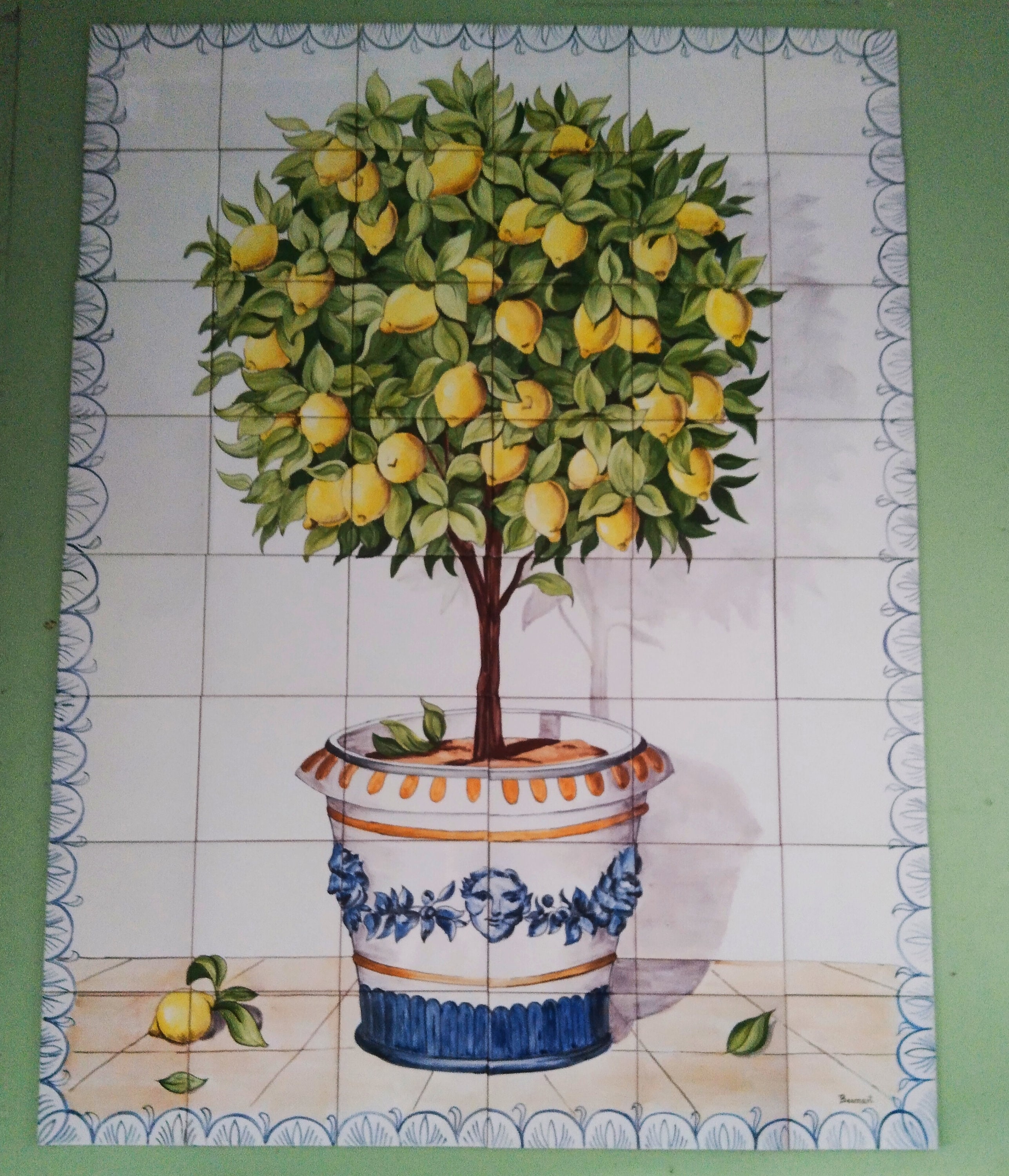 Tile Mural. Lemon Tree, Orange, Oil Tree. Handmade Hand Painted ...