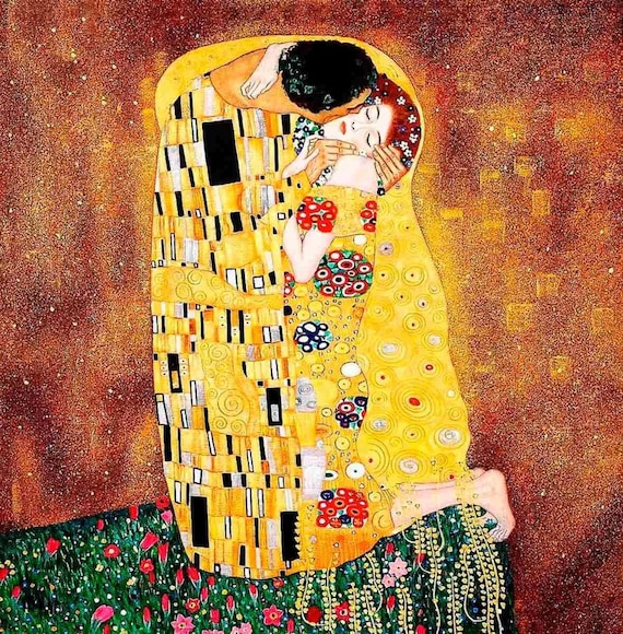 Il bacio di Klimt, piastrella murale. Il dipinto del bacio. Ceramica  tradizionale dipinta a mano. -  Italia