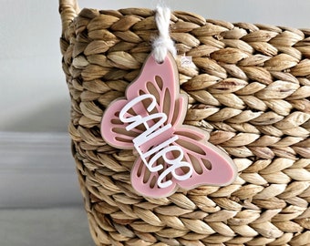 Easter Basket Tag, Personalized Butterfly Shape tag, Acrylic butterfly name tag, Custom Easter basket butterfly tag gift, Spring Tag