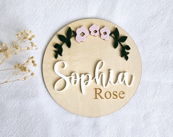 Birth Announcement Wooden Sign, Floral Newborn Baby Name Sign, Hospital Newborn Photo Prop Sign, Personalized Baby Shower Gift, Name Sign