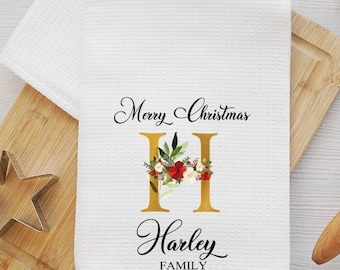 Personalized Christmas Tea Towel Gift for Family, Custom Made Christmas Kitchen Towel, Christmas Gifts with Names, Holiday Kitchen Decor