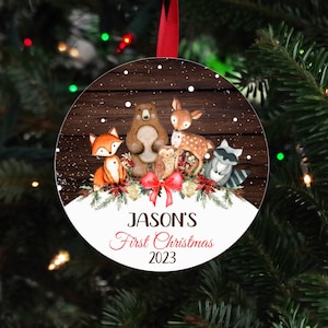 Baby's first Christmas ornament 2023, personalized woodland baby's first Christmas ornament gift, First Christmas ornament for baby
