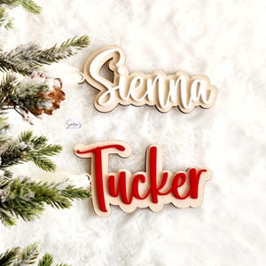 Etiquettes personnalisées en bois pour bas de Noël, étiquettes de famille personnalisées en bois, décoration de Noël en bois personnalisée, étiquettes de nom rustiques