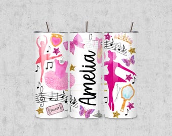 Personalized Ballerina Tumbler, Pink Ballerina Custom Tumbler with name, Ballet Recital Water Bottle, Personalized dance lover tumbler gift