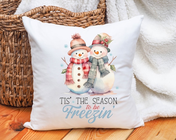 Christmas Pillow With Cute Snowman Couple Print Gift for a Couple