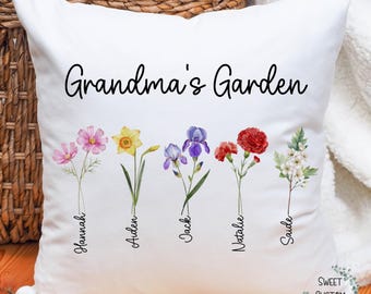 Grandma's Garden pillow, Birth Flowers Pillow for Grandmother, personalized Mother's day gift, gift for grandma, custom pillow gift
